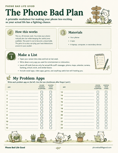 Preview of the printable Phone Bad Plan checklist.