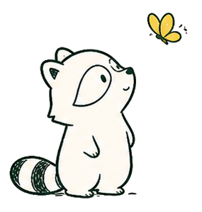 Raccoon looking up at a butterfly.