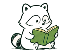 Raccoon reading a book.