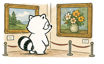 Raccoon visiting a museum gallery.